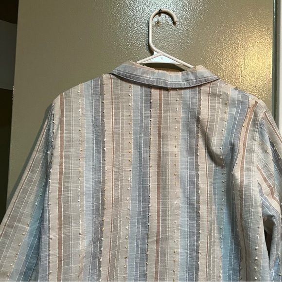 Alfred Dunner Button Down Blouse Pink Blue Tan Stripes Clip Dot 16P - Picture 7 of 9